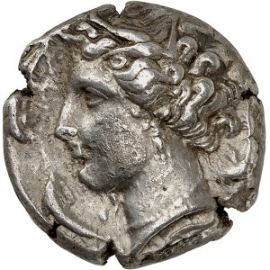 Sicília, siculsko-punické záležitosti. Tetradrachma ND (320-300 pred n. l.), Entella.