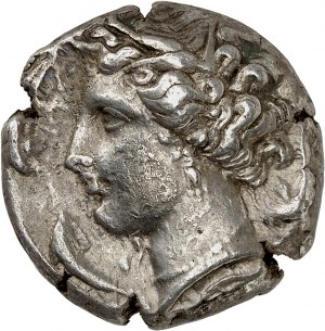 Sicílie, sicilsko-punická problematika. Tetradrachma ND (320-300 př. n. l.), Entella.