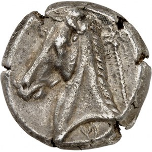 Sicílie, sicilsko-punická problematika. Tetradrachma ND (320-300 př. n. l.), Entella.