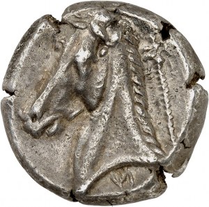Sicília, siculsko-punické záležitosti. Tetradrachma ND (320-300 pred n. l.), Entella.