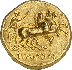 Makedonie (království), Filip III (323-317 př. n. l.). Zlatá statéra na jméno Filipa II ND (323-316 př. n. l.), Pella.
