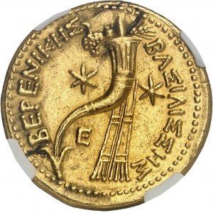 Lagidské kráľovstvo, Ptolemaios III (246-221 pred n. l.). Zlatý pentadrachm, attický štandard, v mene a s podobizňou Bereniky II ND (po roku 241 pred Kr.), Alexandria.
