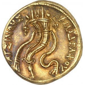 Lagidské kráľovstvo, Ptolemaios VI (180-145 pred n. l.). Zlatá oktodrachma alebo mnaieion ND (cca 180-145 pred n. l.), Alexandria.