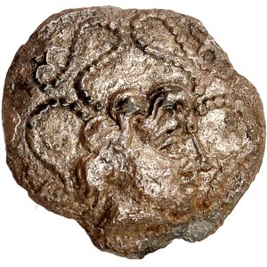 Armorica / atlantische Fassade. Billon-Drachme mit kleinem, nacktem Kopf und stilisierter Vorderbüste ND (1. Jh. v. Chr.).