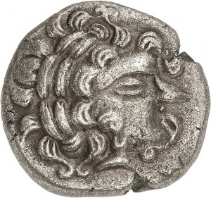 Riedones (2. - 1. storočie pred n. l.). Statère de billon s profilom bez brady a kolesom, trieda I, var. 4 ND (1. storočie pred n. l.).