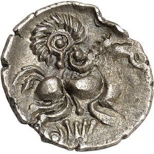 Abrincatui. Štvrť statéra s lunárnym profilom a ND lýrou (1. storočie pred Kr.).