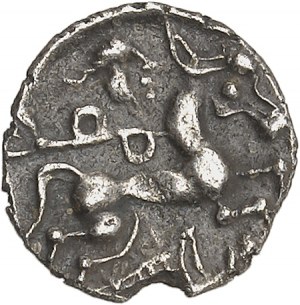 Aulerques Cénomans. Denár nebo minimi s hlavou Pallas a kancem ND (konec první poloviny 1. století př. n. l.).