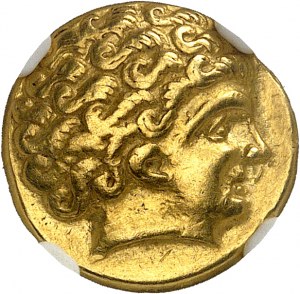 Normandy (Normandy group). Hemistater, Class I, with lyre and moustachioed bust ND (220-150 B.C.).