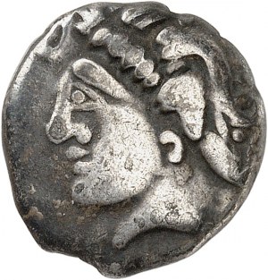 Longostalètes. Languedocké drachmy, série I s lunulami a šrafovaným pásem ND (polovina 3. - první polovina 2. století př. n. l.).