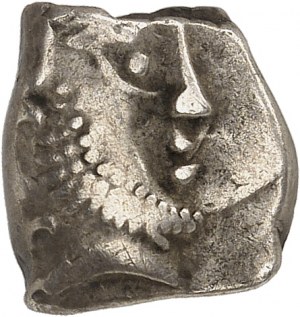 Neisté, Tolosates / Petrocores / Nitiobroges. Plamenná drachma, séria VII s hlavou vpravo ND (polovica 3. - prvá polovica 2. storočia pred Kr.).