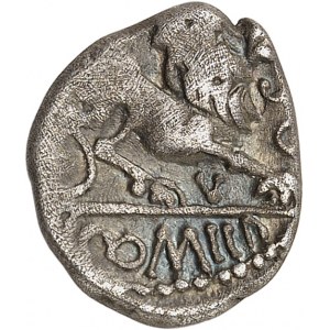 Arvernes. Drachma EPOMIIDVOS se dvěma portréty a lvem ND (1. století př. n. l.).