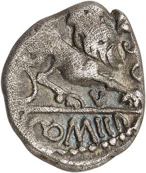 Arverner. EPOMIIDVOS-Drachme mit zwei Porträts und dem Löwen ND (1. Jh. v. Chr.).