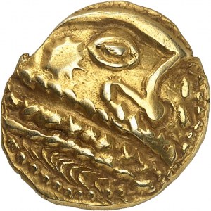 Bellovaques. Statère à l'astre et au cheval à gauche ND (second tiers du Ier siècle avant J.-C. et Guerre des Gaules).