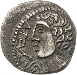 Rèmes (1. století př. n. l.). Denár nebo drachma ATEVLA/VLATOS s pentagramem, třída I ND (1. století př. n. l.).