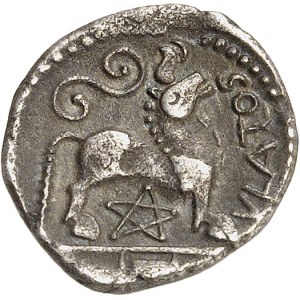 Rèmes (1. století př. n. l.). Denár nebo drachma ATEVLA/VLATOS s pentagramem, třída I ND (1. století př. n. l.).