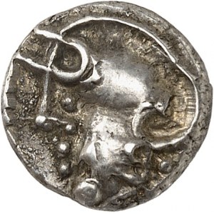 Aedui. Quinario con testa elmata ND (fine del II secolo a.C.).