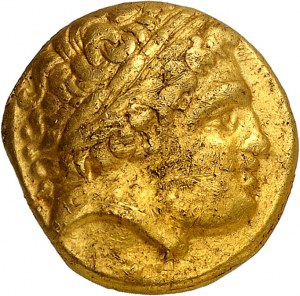 Aedui/Sequan/Helvetian (tra il Rodano e il Reno). Statere, tipo Montmorot, imitazione dello statere di Filippo II coniato ad Abydos ND (III secolo a.C.).