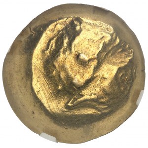 Helvetii. Statere, napodobenina Filipa II., s ND triskelom (2. stor. pred Kr.).