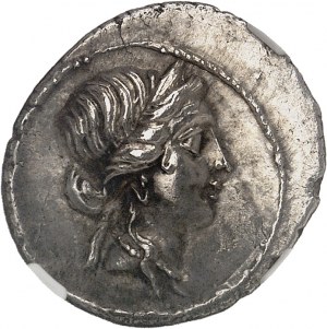 Július Caesar (60-44 pred n. l.). Denár ND (47-46 pred n. l.), severná Afrika.