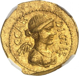 Giulio Cesare (60-44 a.C.). Aureo con L. Munatius Plancus, prefetto di Roma ND (45 a.C.), Roma.