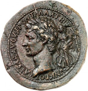 Augusto (27 a.C. - 14 d.C.). Dupondius (?), colpendo su un medaglione vuoto ND (7 a.C.), Roma.