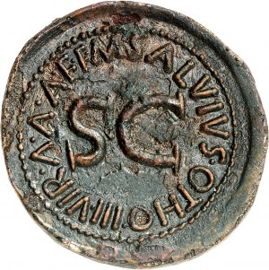 Augustus (27 př. n. l. - 14 n. l.). Dupondius (?), ražba na prázdném medailonu ND (7 př. n. l.), Řím.
