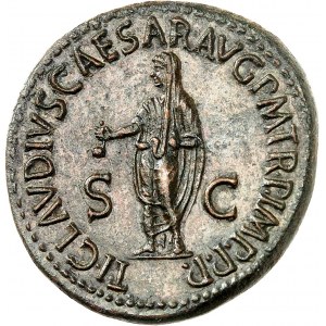 Antonia (+39), mère de Claude. Dupondius ND (c.41), Rome.