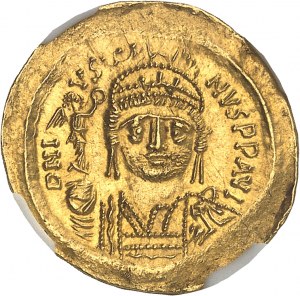 Justin II (565-578). Solidus s vousatým poprsím ND (asi 565), Konstantinopol.