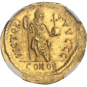 Justin II (565-578). Solidus s vousatým poprsím ND (asi 565), Konstantinopol.