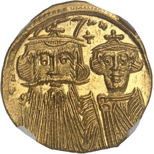 Costantino II (641-668). Solidus con Costantino IV, Eraclio e Tiberio ND (dopo il 659), Costantinopoli, 5° ufficio.