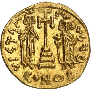 Konstantin IV (668-685). Solidus, mit Heraklius und Tiberius ND (674-680), Konstantinopel, 9. Offizin.