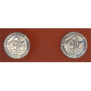 Unia walutowa (od 1960 r.). Pudełkowy zestaw dwóch prób 50 franków w srebrze z 1972 r., Paryż.