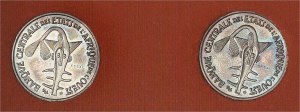 Monetary Union (since 1960). Boxed set of two 1972 silver 50 franc tests, Paris.