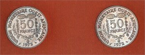 Měnová unie (od roku 1960). Krabicová sada dvou testů 50 franků ve stříbře 1972, Paříž.