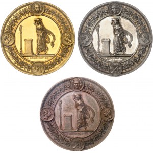 Prusy, Fryderyk Wilhelm IV (1840-1861). Zestaw 3 medali ze złota, srebra i miedzi, Pierwsze wykonanie Antygony Feliksa Mendelssohna w Berlinie, C. K. Pfeuffer 1841, Berlin.