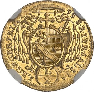 Salzburg (biskupstwo), Zygmunt III z Schrattenbach (1753-1771). 1/2 dukata 1755, Salzburg.