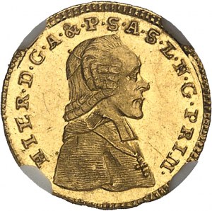 Salzburg (biskupství), Jérôme de Colloredo (1772-1803). 1/4 dukátu, aspekt Flan bruni (PROOFLIKE) 1777, Vídeň.