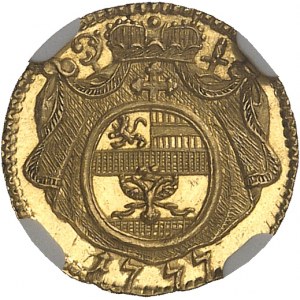 Salzburg (biskupství), Jérôme de Colloredo (1772-1803). 1/4 dukátu, aspekt Flan bruni (PROOFLIKE) 1777, Vídeň.