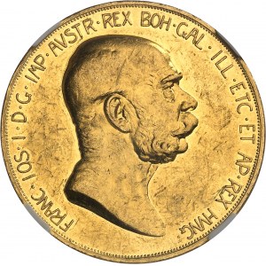 Francesco Giuseppe I (1848-1916). 100 corone, 60° anniversario di regno, bianco brunito (PROVA) 1908, Kremnitz.