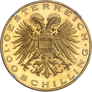 Republika (1918-1938). 100 šilinků MAGNA MATER, flanel leštěný (PROOFLIKE) 1937, Vídeň.