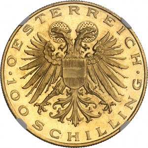Republik (1918-1938). 100 Schilling MAGNA MATER, Aussehen Flan brüniert (PROOFLIKE) 1937, Wien.