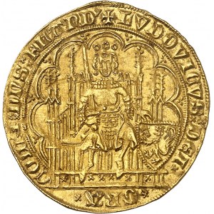 Fiandre (contea di), Louis de Male (1346-1384). Scudo d'oro con sedia e leone ND (1346-1384), Gand o Mechelen.