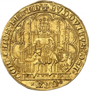 Flámsko (grófstvo), Louis de Male (1346-1384). Zlatý štít s kreslom a levom ND (1346-1384), Gent alebo Mechelen.