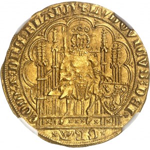 Fiandre (contea di), Louis de Male (1346-1384). Scudo d'oro con sedia e leone ND (1346-1384), Gand o Mechelen.