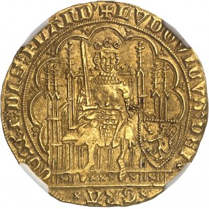 Fiandre (contea di), Louis de Male (1346-1384). Scudo d'oro con sedia e leone ND (1346-1384), Gand o Mechelen.