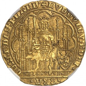 Flandry (hrabství), Louis de Male (1346-1384). Zlatý štít s křeslem a lvem ND (1346-1384), Gent nebo Mechelen.