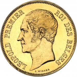 Leopoldo I (1831-1865). Modulo da 100 franchi in oro, matrimonio del duca e della duchessa di Brabante, fianchetto bruno (PROVA) 1853, Bruxelles.