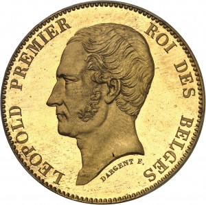 Leopold I (1831-1865). Trial of 5 francs in gilt copper by Dargent, Frappe spéciale (SP) 1847, Brussels.