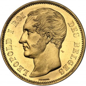 Leopold I. (1831-1865). Versuch von 5 Franken aus vergoldetem Kupfer von Jouvenel, Sonderprägung (SP) 1847, Brüssel.