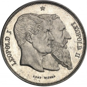 Leopold II (1865-1909). Moduł 5 franków, pięćdziesiąta rocznica królestwa, mennica 1880, Bruksela.